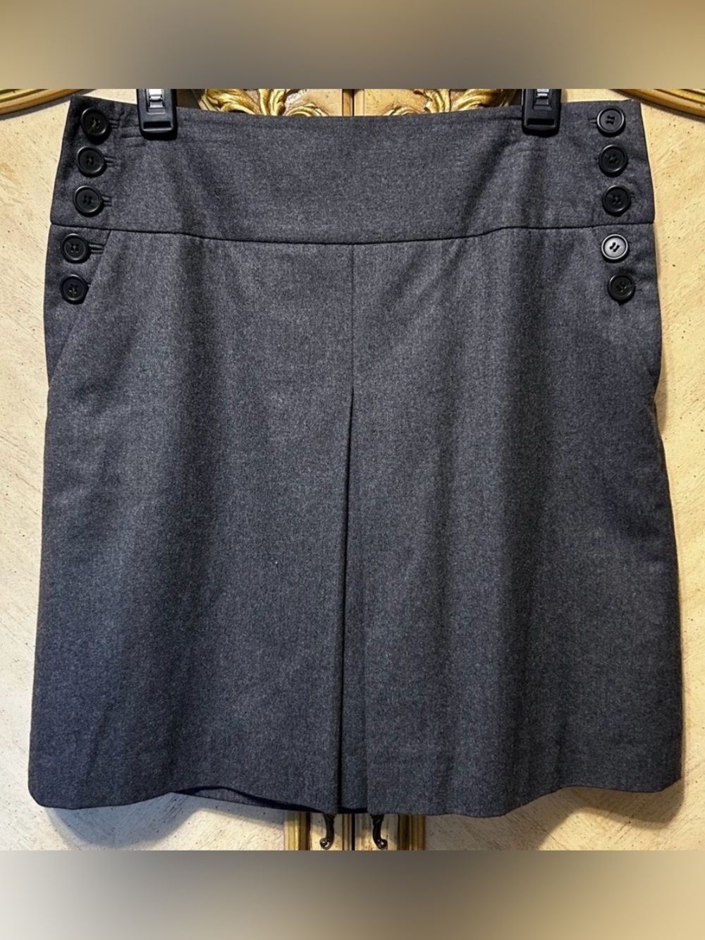 J Crew Gray Side Button Front Pocket Wool Skirt